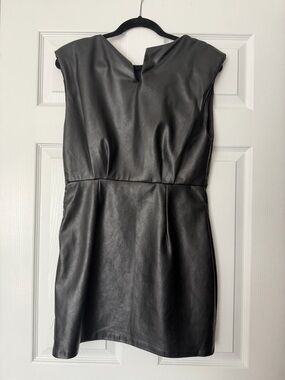 Sleeveless Black Faux Leather Sheath Dress